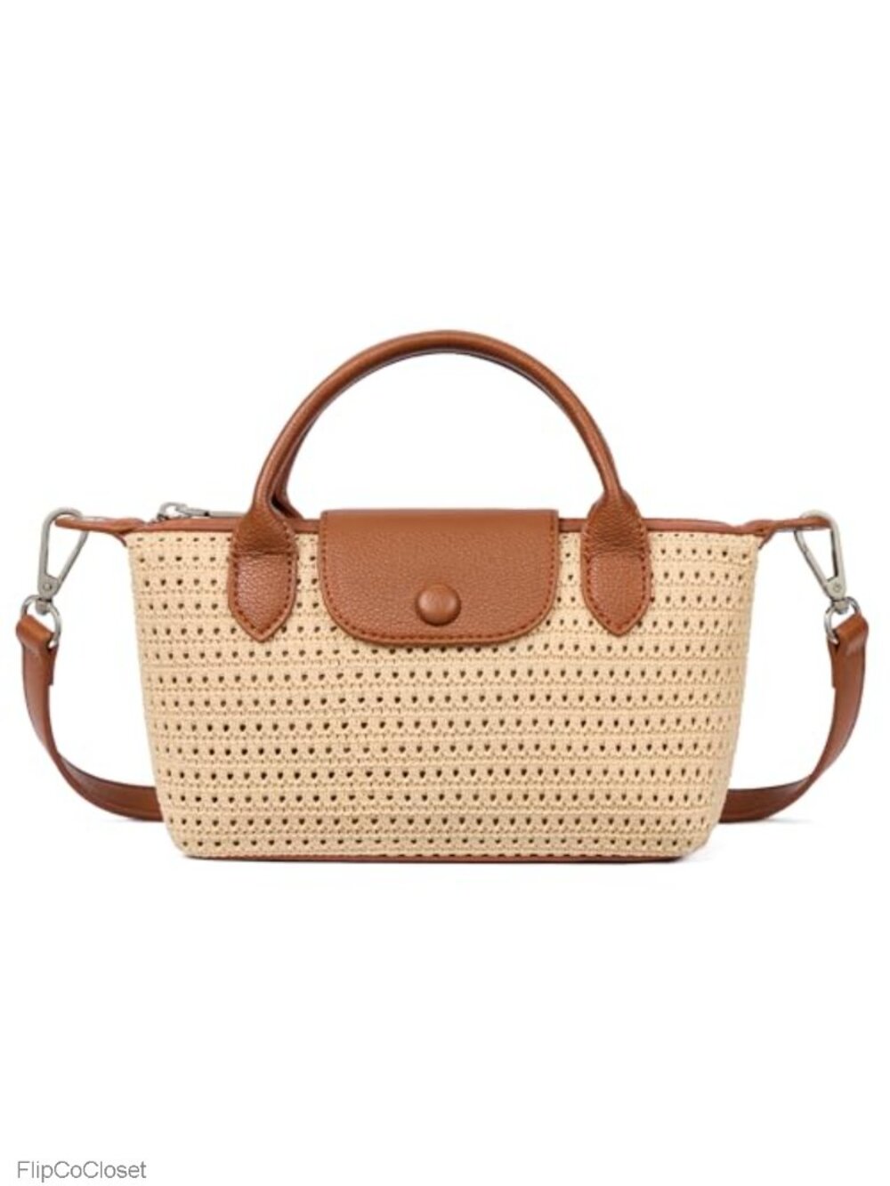 Mini Tote Crossbody Bag with Adjustable Strap PU Trim Woven Textured Women
